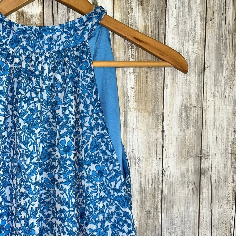 Alice & Olivia Maris Blue Floral Halter Top Tie Back Sleeveless Blouse XS - Picture 3 of 8